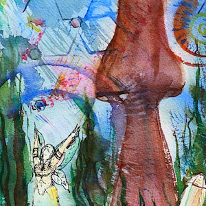 Mushroom Art Fairy Art Artwork &quot;Sacred Garden&quot; Print Contemporary Art Unique Gifts Birthday Gifts Abstract Paintings Watercolor Painting
