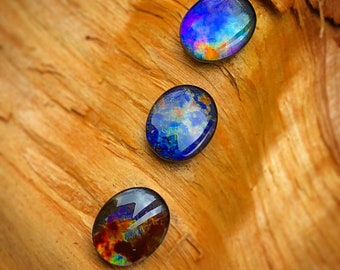 Rainbow Opal Ammolite Triplet Set Spinel Cabochon Ammonite Opal Canadian Ammolite Gemstone Jewelry Gift Crystal Healing Fossil Ammolite Cab