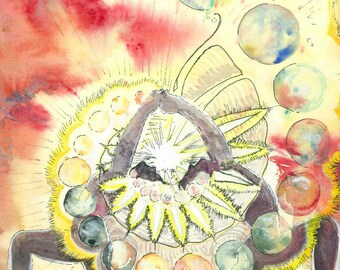 Yoga Art Sacred Geometry Art Partner Yoga Art Poster Watercolor Print "Solar Powered" Visionary Art Work Artwork Watercolor Art Painting