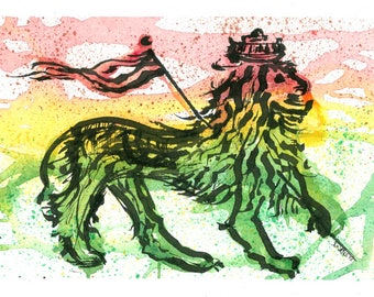 Rasta Art Watercolor Print "Rasta King" Abstract Paintings for Sale Poster Art Reggae Art Rastafari Art Lion Art Print One Love Art Print