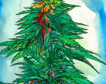 Art Work Watercolor Painting "Opal Dawg" Original Art Cannabis Art Original Painting Contemporary Art Opal Art Surrealism Painting 420 Art