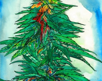 Cannabis Art Crystal Art Work Watercolor Prints "Opal Dawg" Print Art 420 Art Cannabis Art Contemporary Art Opal Art Surrealism Painting