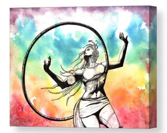 Canvas Art "Exhilaration" Watercolor Painting Hula Hoop Art Art Original Painting Rainbow Painting Rainbow Watercolors Hoop Painting Dancer