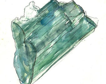 Crystal Artwork "Green Tourmaline" Print Contemporary Art Unique Gifts Birthday Gifts Abstract Paintings for Sale Watercolor Painting Art