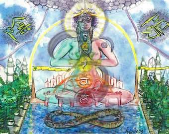 Chakra Art Goddess Art Mandala Art Meditation Chakras Art Watercolor Print "My Body is My Temple" Painting Visionary Art Sacred Geometry