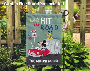 Personalized Disney Mickey Mouse Flag,Outdoor/Indoor,Personalized Let’s Hit  the Road Mickey Camper–House Flag–28”x40”,Camping Garden Flag