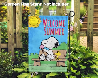 PEANUTS®, PEANUTS® Welcome Summer Snoopy & Woodstock – Garden Flag 12.5" x 18", House Flag 28" x 40", Officially Licensed PEANUTS®, Summer