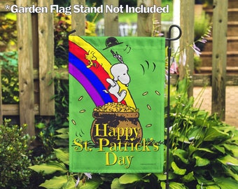 PEANUTS®, Snoopy & Woodstock Pot of Gold – Garden Flag 12.5" x 18", House Flag 28" x 40", Licensed PEANUTS®, St. Patrick's Day