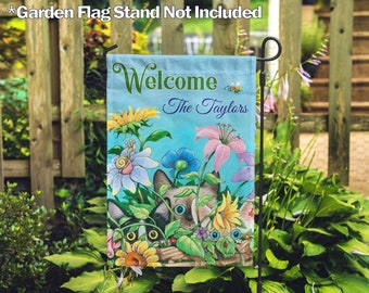 Gary Patterson, Personalized Welcome Spring Kittens–Garden Flag 12.5"x18", House Flag 28"x40", Exclusive Fabric,Printed on Both Sides,Spring