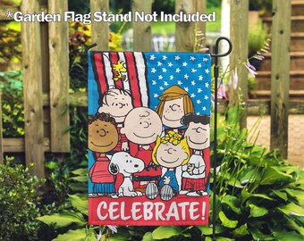 PEANUTS® Patriotic Celebrate – Garden Flag 12.5" x 18", House Flag 28" x 40", Outdoor Flag, Exclusive Fabric, Licensed Peanuts, Patriotic
