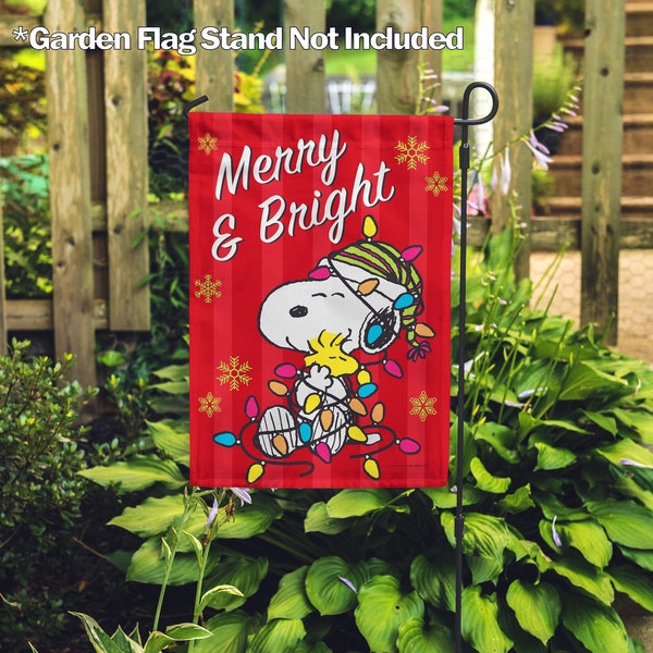 PEANUTS®, Merry & Bright Snoopy and Woodstock – Garden Flag 12.5" x 18", House Flag 28" x 40", Licensed PEANUTS®, Christmas