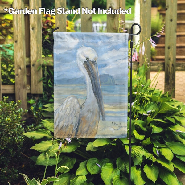 Beach, Gold Salty Pelican – Garden Flag 12.5" x 18", House Flag 28" x 40", Outdoor Flag, Exclusive Premium Fabric, Spring, Summer