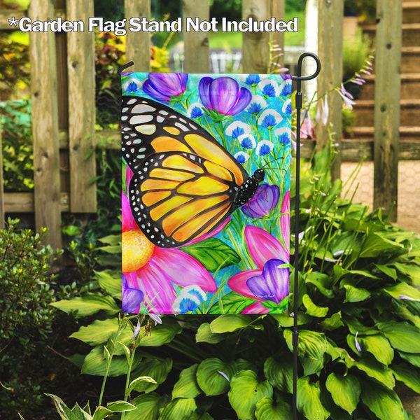 Butterfly Blooms – Garden Flag 12.5" x 18", House Flag 28" x 40", Outdoor Flag, Exclusive Premium Fabric, Spring, Summer