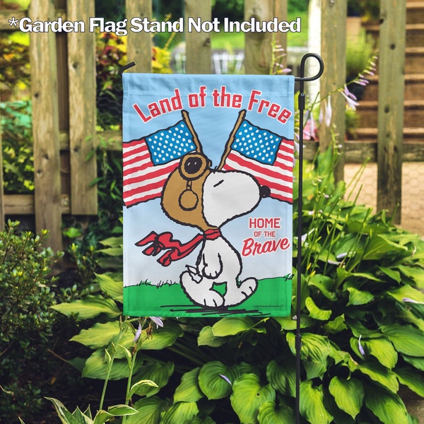 PEANUTS® Snoopy Land of the Free–Garden Flag 12.5" x 18", House Flag 28" x 40", Outdoor Flag, Exclusive Fabric, Licensed Peanuts, Patriotic