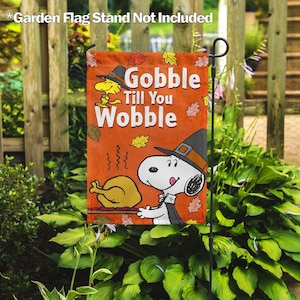 PEANUTS® Snoopy Gobble till You Wobble–Garden Flag 12.5"x18", House Flag 28"x40", Outdoor, Exclusive Fabric, Licensed Peanuts, Thanksgiving