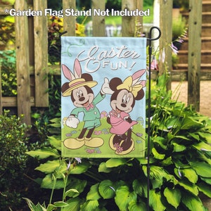 Disney, Easter Fun Mickey and Minnie–Garden Flag 12.5" x 18" or House Flag 28" x 40", Exclusive Fabric, Licensed Disney, Easter