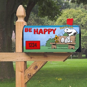 Mailbox Cover, PEANUTS®,  PEANUTS® Be Happy Magnetic Mailbox Cover – 6.5″ W x 8.5″ H x 19″ L, Thick Magnetic Material, Every Day