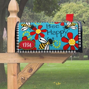 Mailbox Cover, Bee Happy Magnetic Mailbox Cover – 6.5″ W x 8.5″ H x 19″ L, Thick Magnetic Material, Spring, Summer