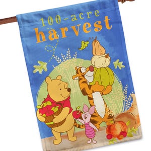 Winnie the Pooh Fall Flag, Disney Fall Garden Flag, Pooh Thanksgiving House Flag, Custom Fall Decor, 100-Acre Harvest Pooh, Tigger, Piglet 28" x 40" House