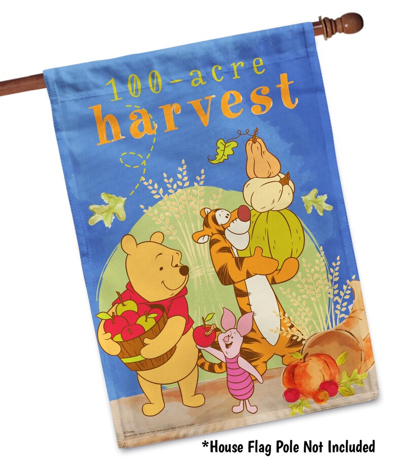 Winnie the Pooh Fall Flag, Disney Fall Garden Flag, Pooh Thanksgiving House Flag, Custom Fall Decor, 100-Acre Harvest Pooh, Tigger, Piglet 28" x 40" House