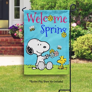 PEANUTS® Snoopy & Woodstock Welcome Spring Garden Flag or House Flag