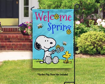 PEANUTS® Snoopy & Woodstock Welcome Spring Garden Flag or House Flag