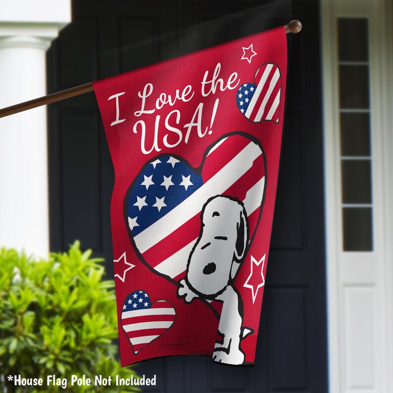 PEANUTS® I Love the USA Snoopy - Garden or House Flag - July 4th Yard ...