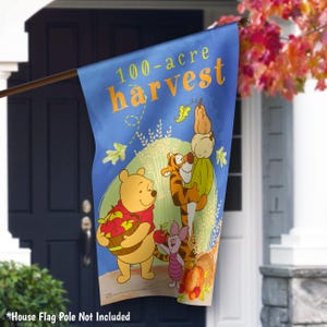Winnie the Pooh Fall Flag, Disney Fall Garden Flag, Pooh Thanksgiving House Flag, Custom Fall Decor, 100-Acre Harvest Pooh, Tigger, Piglet image 3