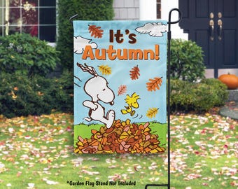 Peanuts Snoopy Fall Flag Snoopy and Woodstock Autumn Garden Flag House Flags Decoration Fall Outdoor Decor Snoopy Gift for Peanuts Lover