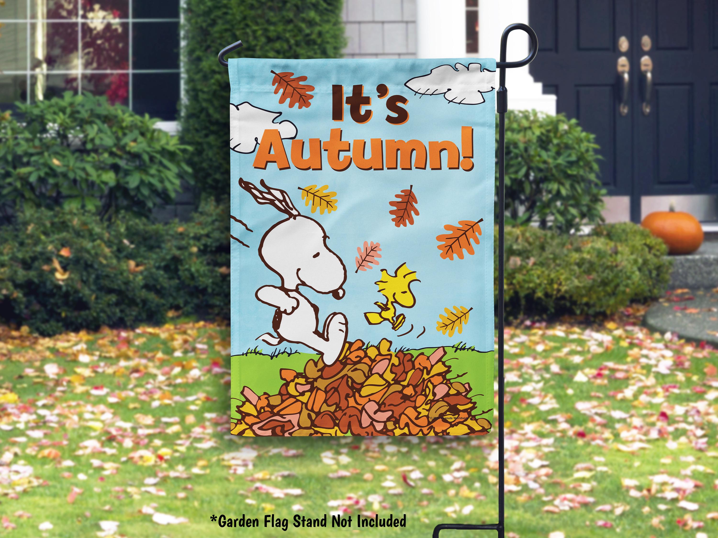 Peanuts Snoopy Fall Flag Snoopy and Woodstock Autumn Garden Flag House ...