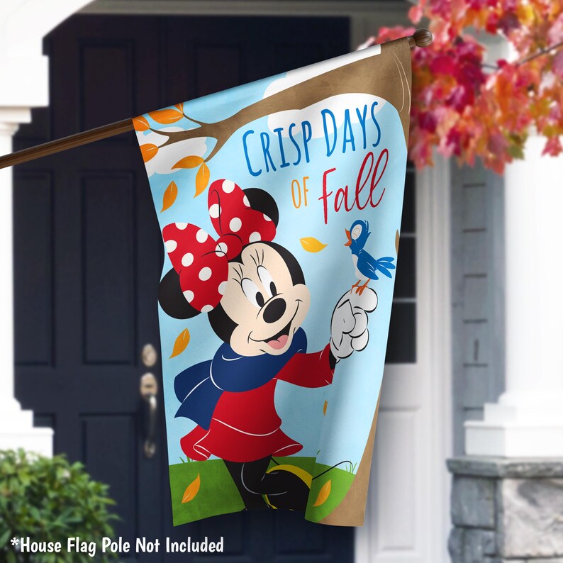 Disney Minnie Fall Garden Flag, Minnie Disney Autumn House Flag, Minnie Mouse Fall Outdoor Decor, Fall House Decor, Disney Lover Gift image 3