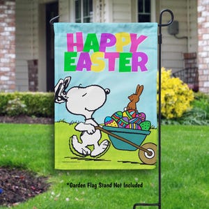 Peanuts Snoopy Happy Easter Flag, Easter Decorations Outdoor Flag, Easter Peanuts Decor, Cute Easter Yard Flag, Snoopy Easter Gift