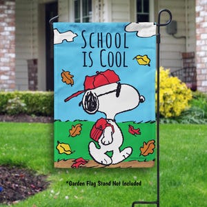 Back to School Snoopy Garden Flag Peanuts School is Cool Flag Fall House Flag Outdoor Decor Outdoor School Banner Teacher's Garden Flag