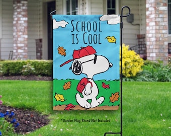 Back to School Snoopy Garden Flag Peanuts School is Cool Flag Fall House Flag Outdoor Decor Outdoor School Banner Teacher's Garden Flag