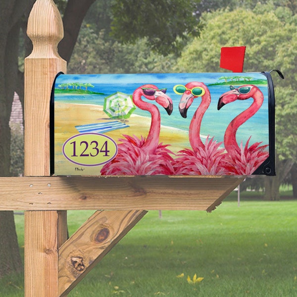 Mailbox Cover, Flamingo Girlfriends Magnetic Mailbox Cover – 6.5″ W x 8.5″ H x 19″ L, Thick Magnetic Material, Summer, Coastal, Beach