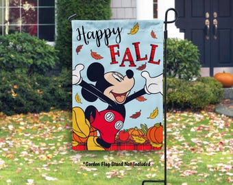 Disney Mickey Fall Garden Flag, Happy Fall Mickey Mouse House Flag, Fall House Decor, Fall Leaves Mickey Mouse Welcome, Disney Fall Decor