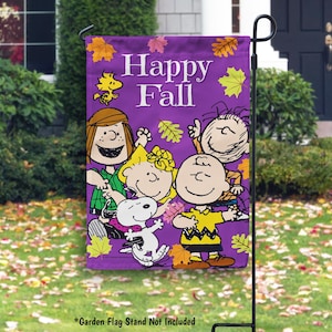 Peanuts Gang Fall Garden Flag, Snoopy Fall House Flag, Peanuts Characters Fall Outdoor Decor, Charlie Brown Flag, Autumn Porch Decor