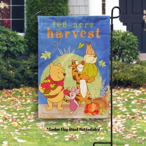 Winnie the Pooh Fall Flag, Disney Fall Garden Flag, Pooh Thanksgiving House Flag, Custom Fall Decor, 100-Acre Harvest Pooh, Tigger, Piglet image 1