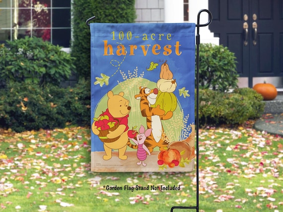 Winnie the Pooh Fall Flag, Disney Fall Garden Flag, Pooh Thanksgiving House Flag, Custom Fall Decor, 100-Acre Harvest Pooh, Tigger, Piglet