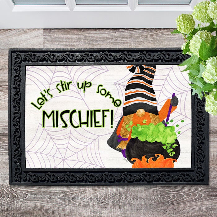 Doormat, Gnomes of Halloween Stir Up Mischief Doormat-18"x30", Outdoor/Indoor, Heavy Duty Recycled Rubber, Non-Slip, Halloween