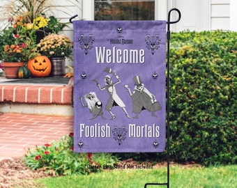 Disney Haunted Mansion Hitchhiking Ghosts Foolish Mortals Garden or House Flag