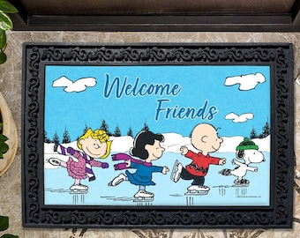 PEANUTS® Winter Wonderland Ice Skating Doormat - 18"x30", Outdoor/Indoor, Heavy Recycled Rubber, Non-Slip Backing, Licensed PEANUTS®, Winter