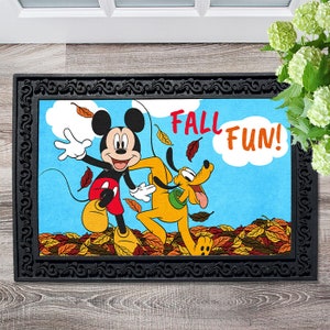 Disney, Disney Fall Fun Mickey and Pluto Doormat - 18" x 30", Outdoor/Indoor, Heavy Duty Recycled Rubber, Non-Slip Backing, Doormat, Fall