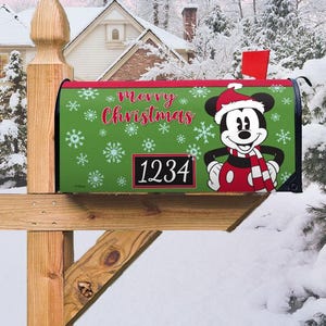 Decorative Christmas Mailbox Topper, Disney Mickey Mouse Magnetic Mailbox Cover, Custom Mailbox Merry Christmas Mickey, Christmas Decor