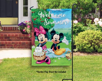 Disney Welcome Summer Garden Flag Mickey Mouse and Minnie Mouse Summer Yard Flag Outdoor Decor Disney Lover Gift Disney Home Decor