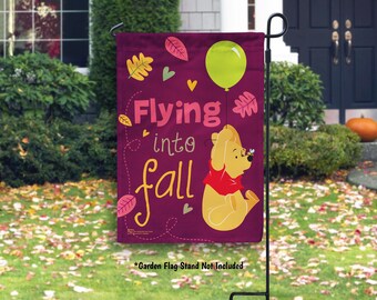 Disney Fall Winnie the Pooh Garden Flag, Outdoor Disney Fall Decor, Cute Fall House Flag Autumn, Flying into Fall Winnie the Pooh