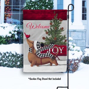 Dachshund Christmas Dog Garden Flag, Outdoor Holiday Decorations Christmas Joy Cardinal House Flag, Holiday Garden Decor, Dog lover gift -PR