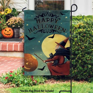 Halloween Witch Flag, Halloween Outdoor Decor Spooky Season Flag, Vintage Halloween Decoration Outdoor Halloween, Happy Halloween Witch Moon