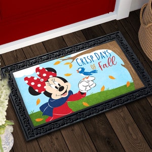 Disney, Disney Crisp Days of Fall Minnie Doormat - 18" x 30", Outdoor/Indoor, Heavy Duty Recycled Rubber, Non-Slip Backing, Doormat, Fall