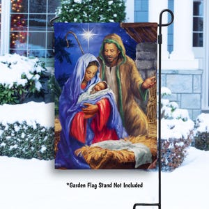Black Nativity Scene Garden Yard Flag, African American Baby Jesus Christmas Outdoor Holiday Decor, Christian Decor Religious Gifts - PR